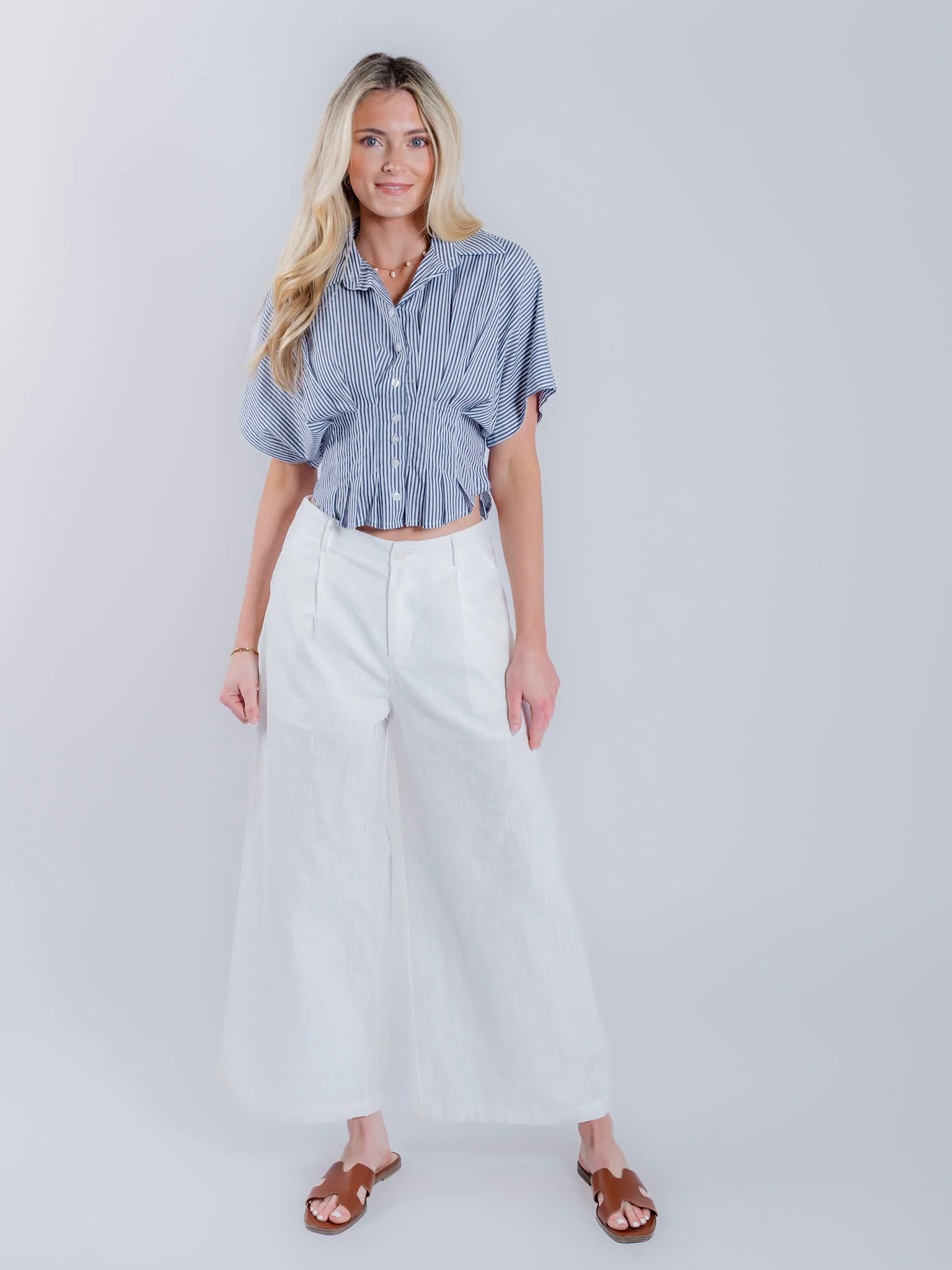 Cinched Waist Button Down Short Sleeve Top - Image 3