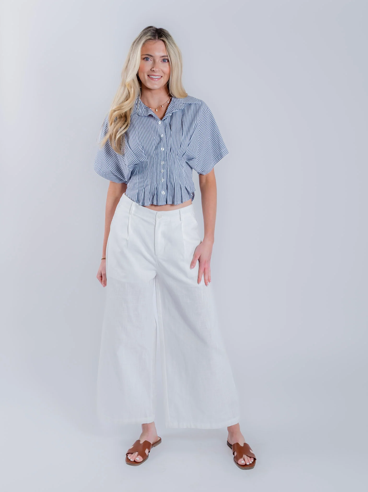 Cinched Waist Button Down Short Sleeve Top - Image 5