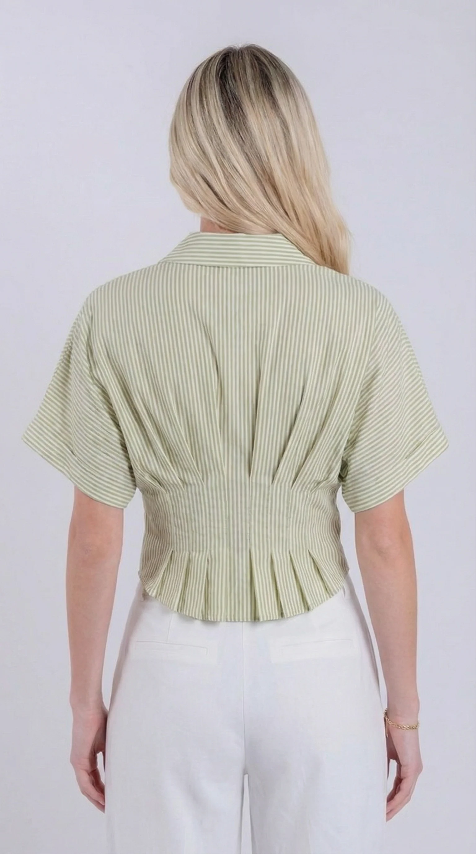 Cinched Waist Button Down Short Sleeve Top - Image 7