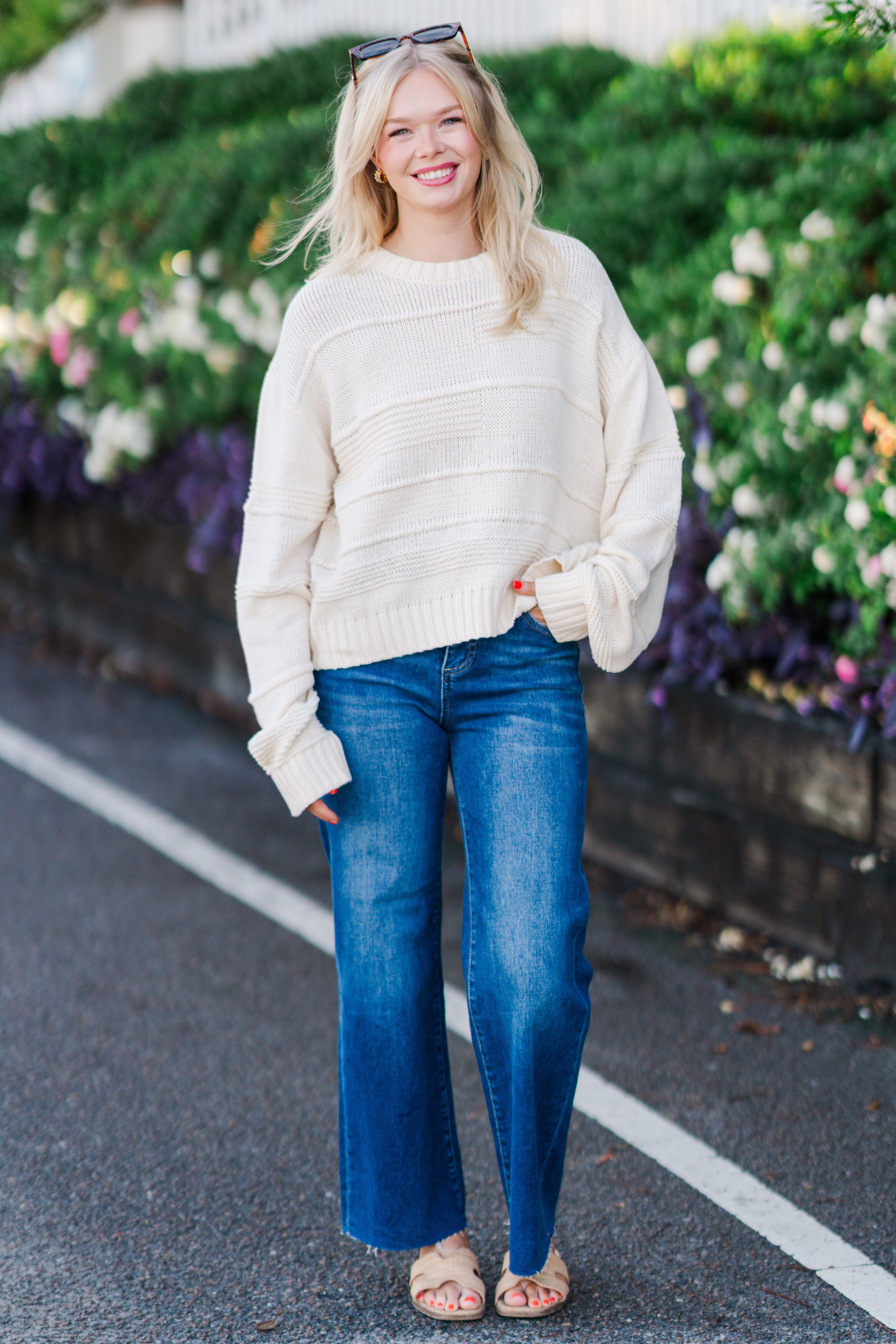 Crewneck Textured Shadow Stripe Sweater - Image 3