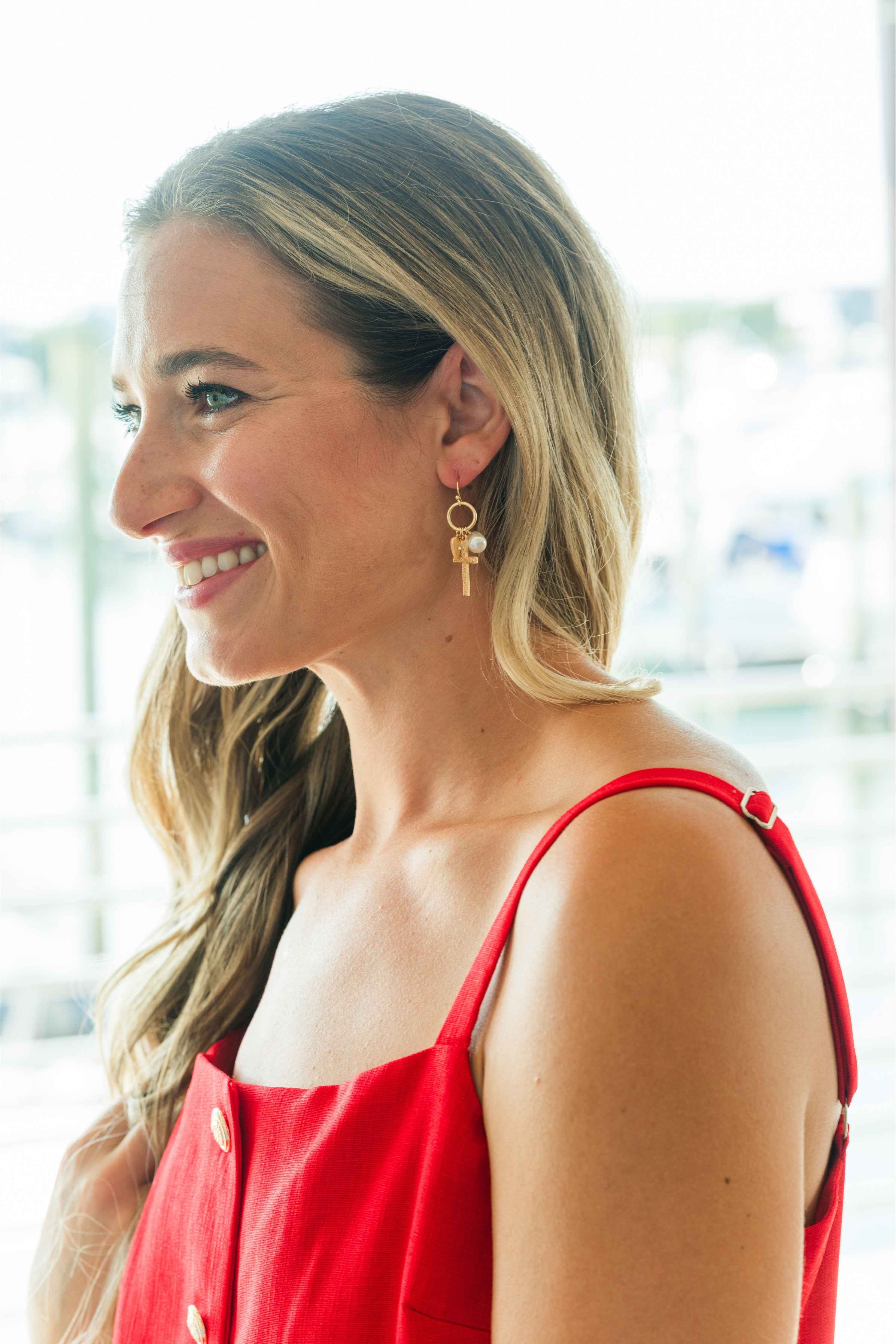 Cross Charm Earrings - Image 3