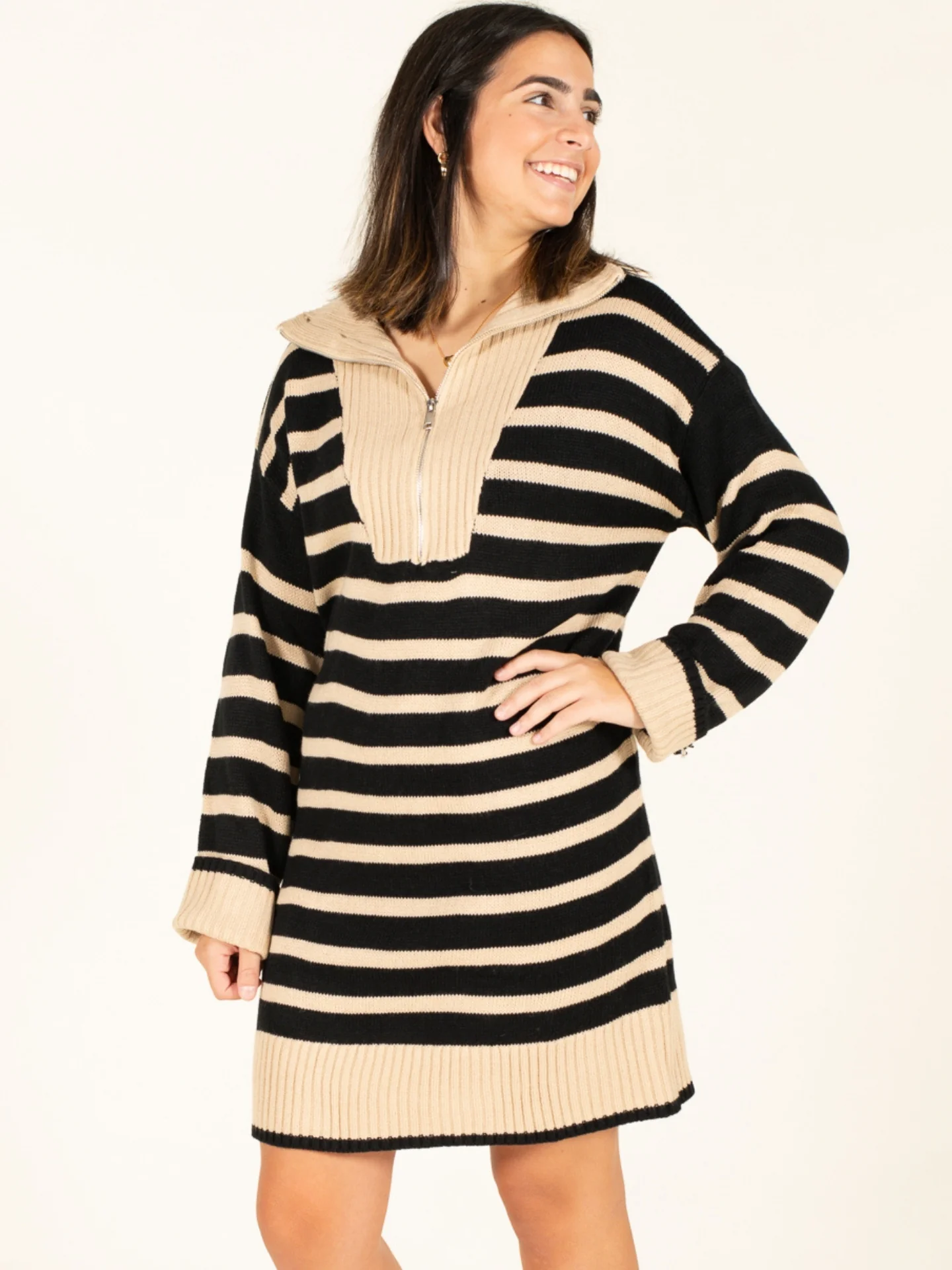 Half Zip Stripe Sweater Dress - Image 3