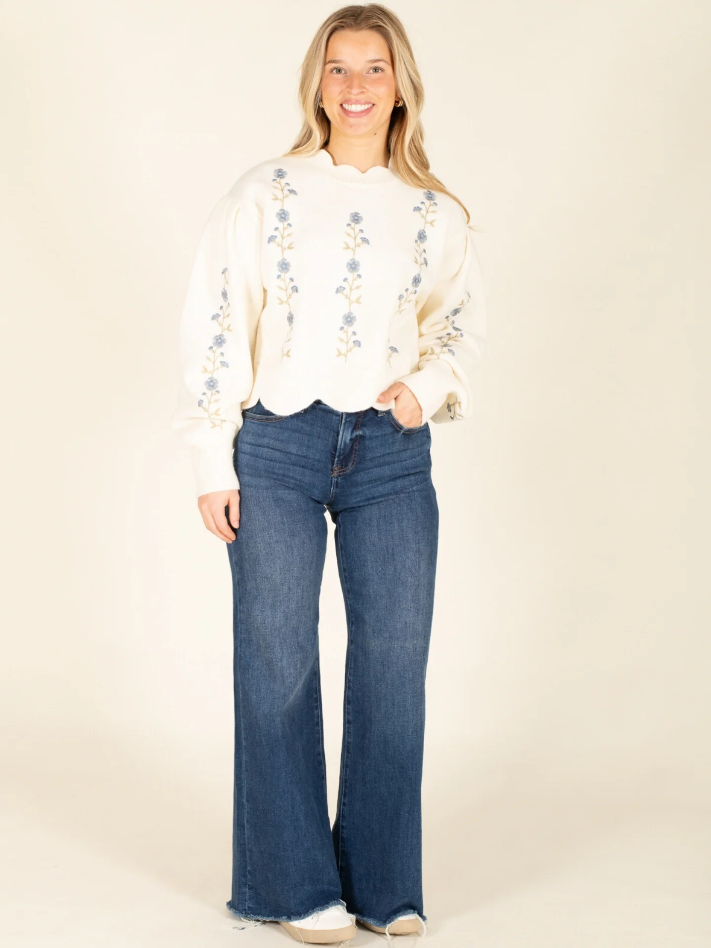 High Rise Blue Wide Leg Jeans - Image 8