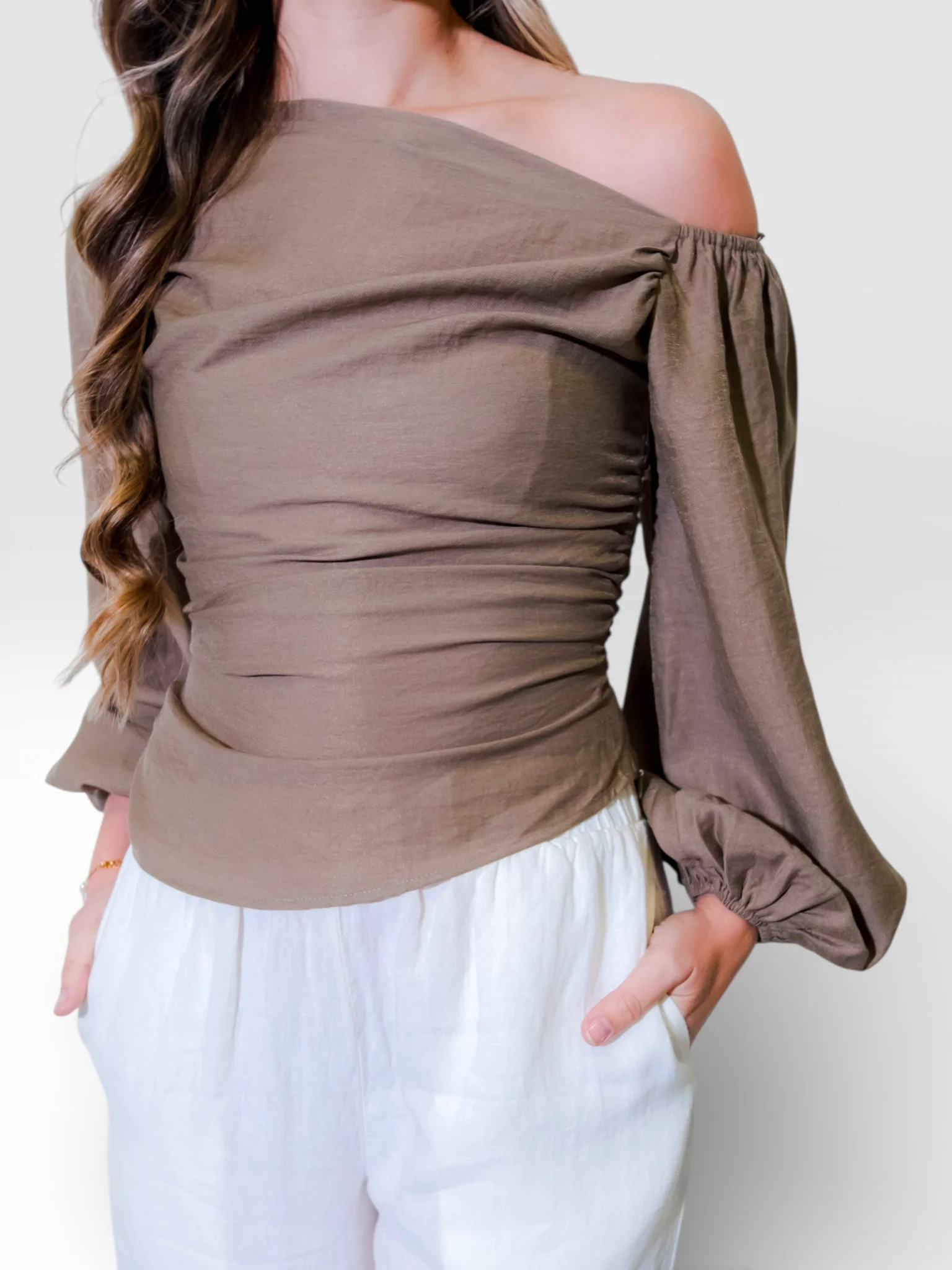 Ruched Asymmetrical Long-sleeve Top - Image 3